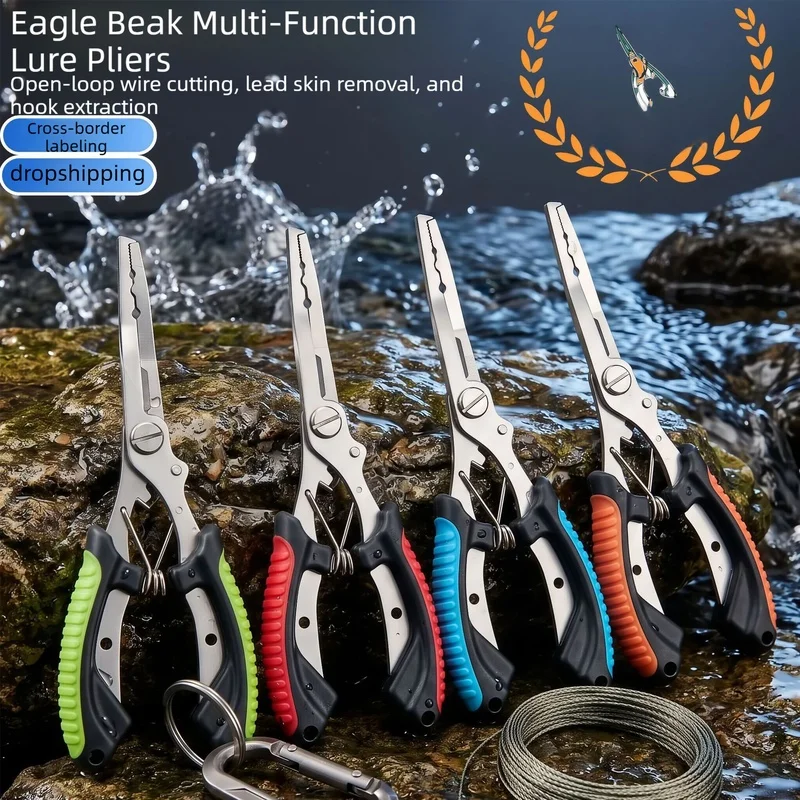 Stainless Steel Non-Slip Curved Beak Fishing Pliers, Hook Remover, Fish Gripper, Multifunctional Lure Pliers for Lure Fishing