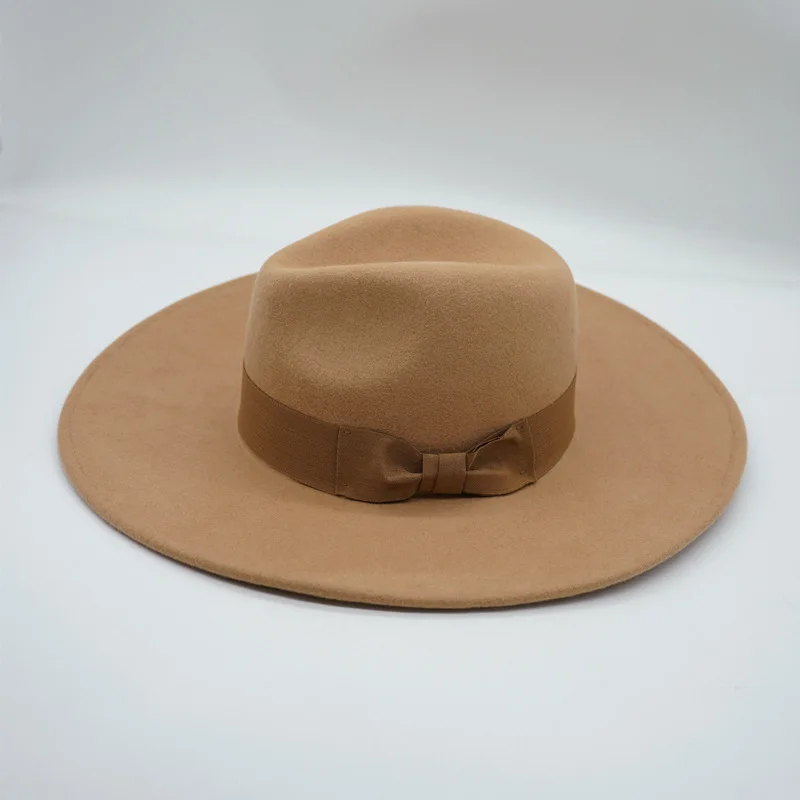 Wide Brim Fedora Hat -100% Wool Felt Water Resistant Ribbon Bow Band Winter Hats