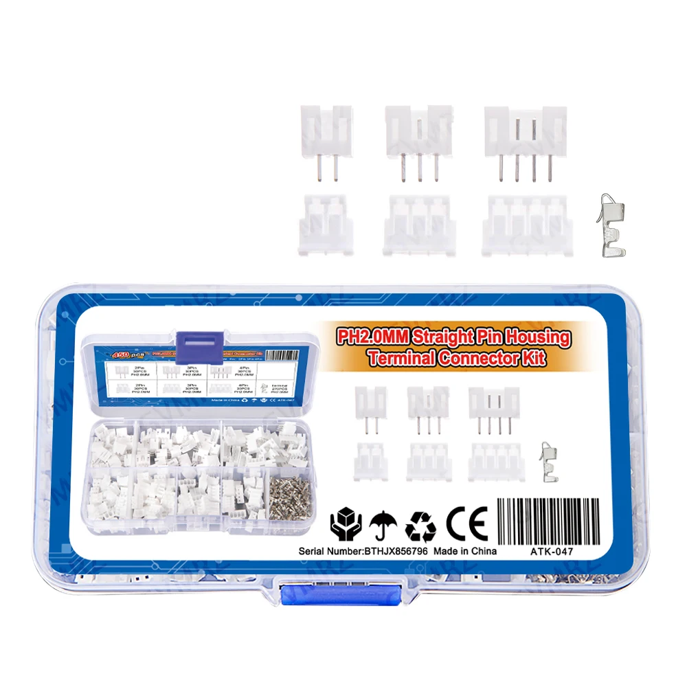 450PCS 2-4P PH2.0 2p 3p 4p pin 2.0mm Pitch Terminal Kit Housing Pin Header JST Connector Wire Adaptor PH Kits for 3D printer