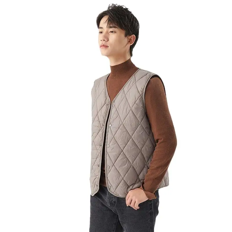 

New 2024 Men's V-Neck Jacket Ultra Light Down Vests Slim Fit Sleeveless Portable Male Lightweight Windproof Solid Waistcoat