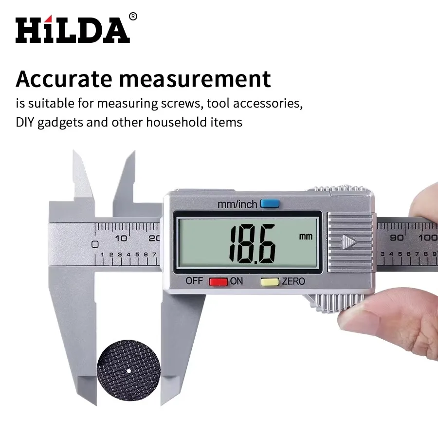 HILDA Electronic Digital Caliper Carbon Fibre Plastic Vernier Caliper Micrometer Ruler High Precision Measuring Gauge Tool