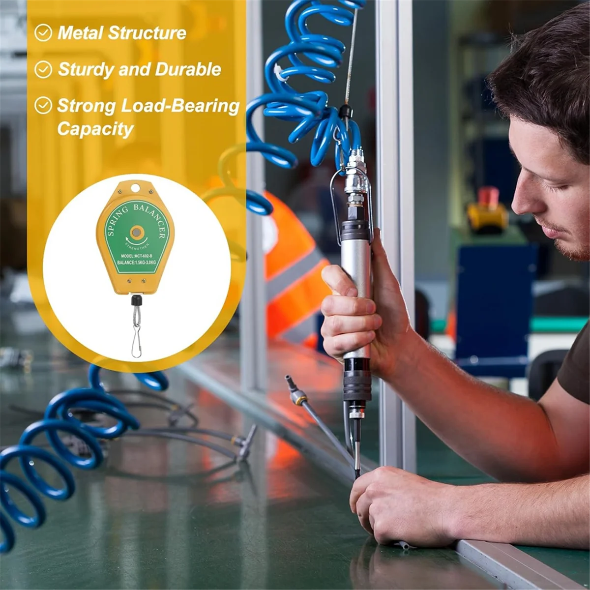 AAA87 Penyeimbang Pegas Dapat Ditarik, Alat Pegas Bantalan Penyeimbang Beban 4 Kaki Retraktor Kabel Dapat Disesuaikan 3,3-6,6 Lbs (1,5-3Kg)