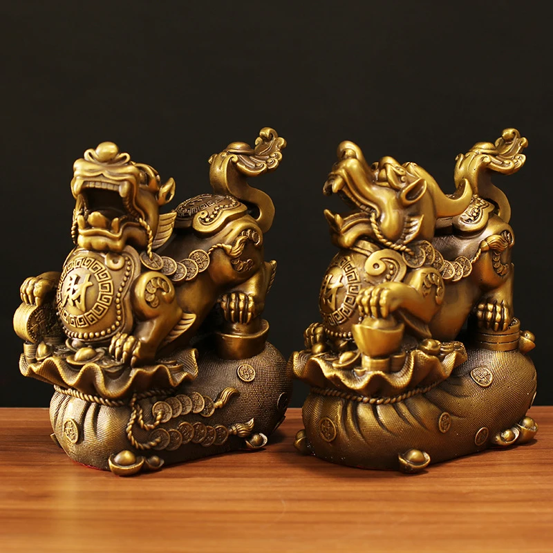A Pair Of Copper Ornaments, Brass Pixiu For The Living Room, Home, Office, And Shop Desktop Decorations