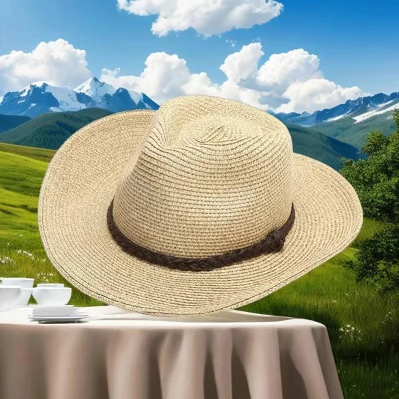 Sombrero de paja plegable hueco para hombre, sombrilla para exteriores, sombrero para el sol, sombrero para la playa, aleros grandes, edición coreana, 62cm