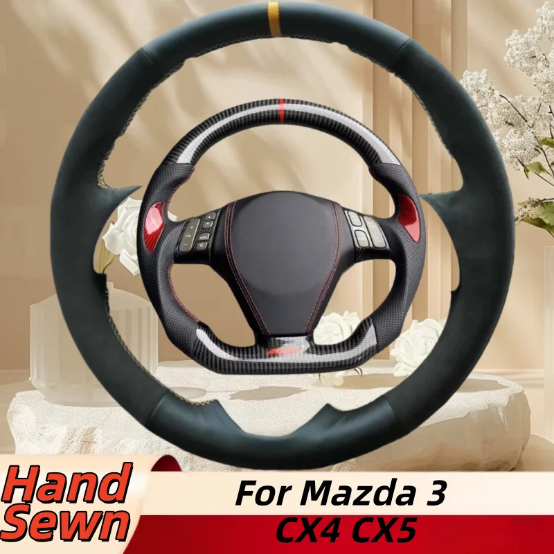 

Hand-Sewn Genuine Leather Car Steering Wheel Cover For Mazda 3 CX4 CX5 Car Interior Accessories
