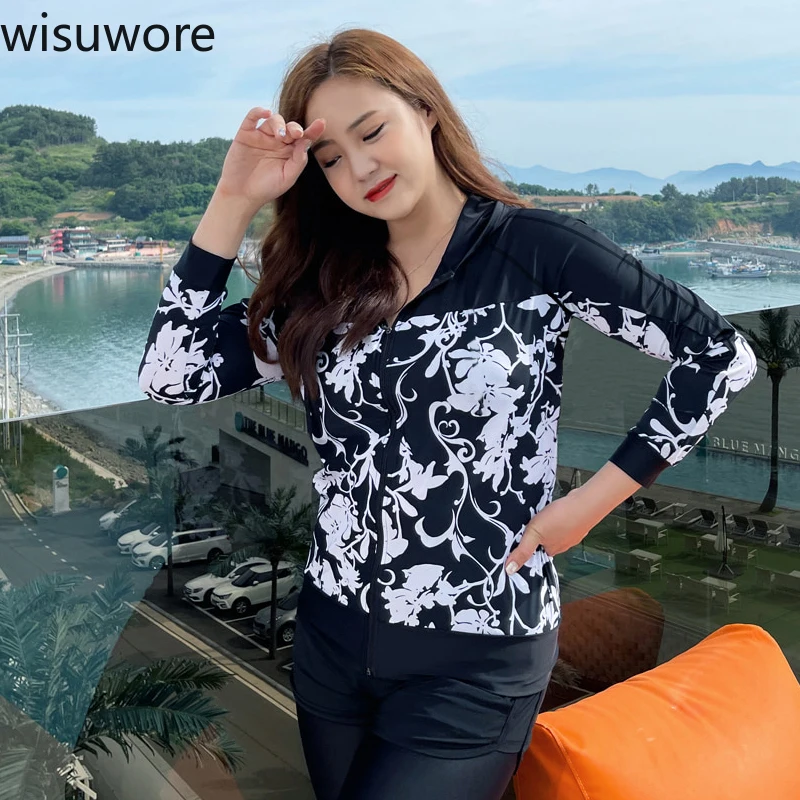 Wisuwore Plus Size Swimsuit Rash Guard for Women Long Sleeve Sports Swimsuit Rash Guard Sun Protection Beachwear Bathing Suit