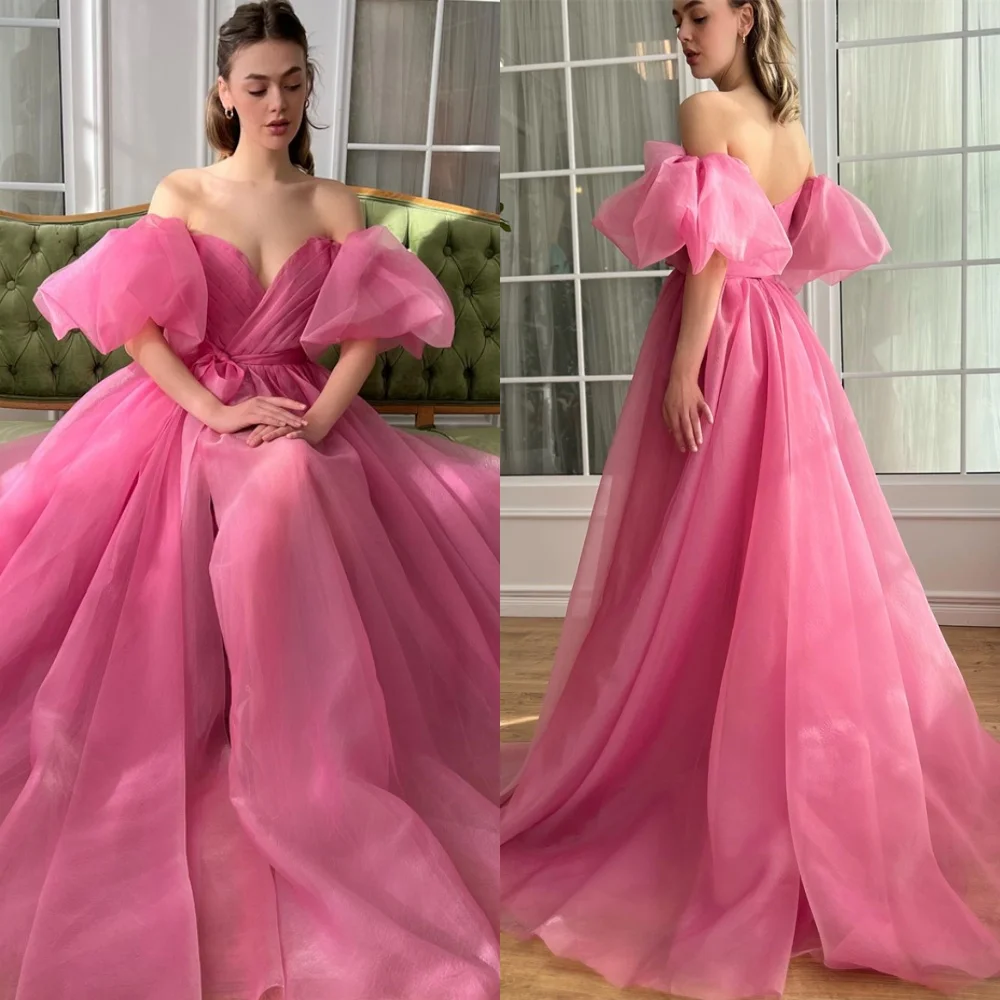 

Customized High Quality Pink Organza Evening Dresses Modern Strapless Homecoming Dresses Temperament Special Occasion Gowns