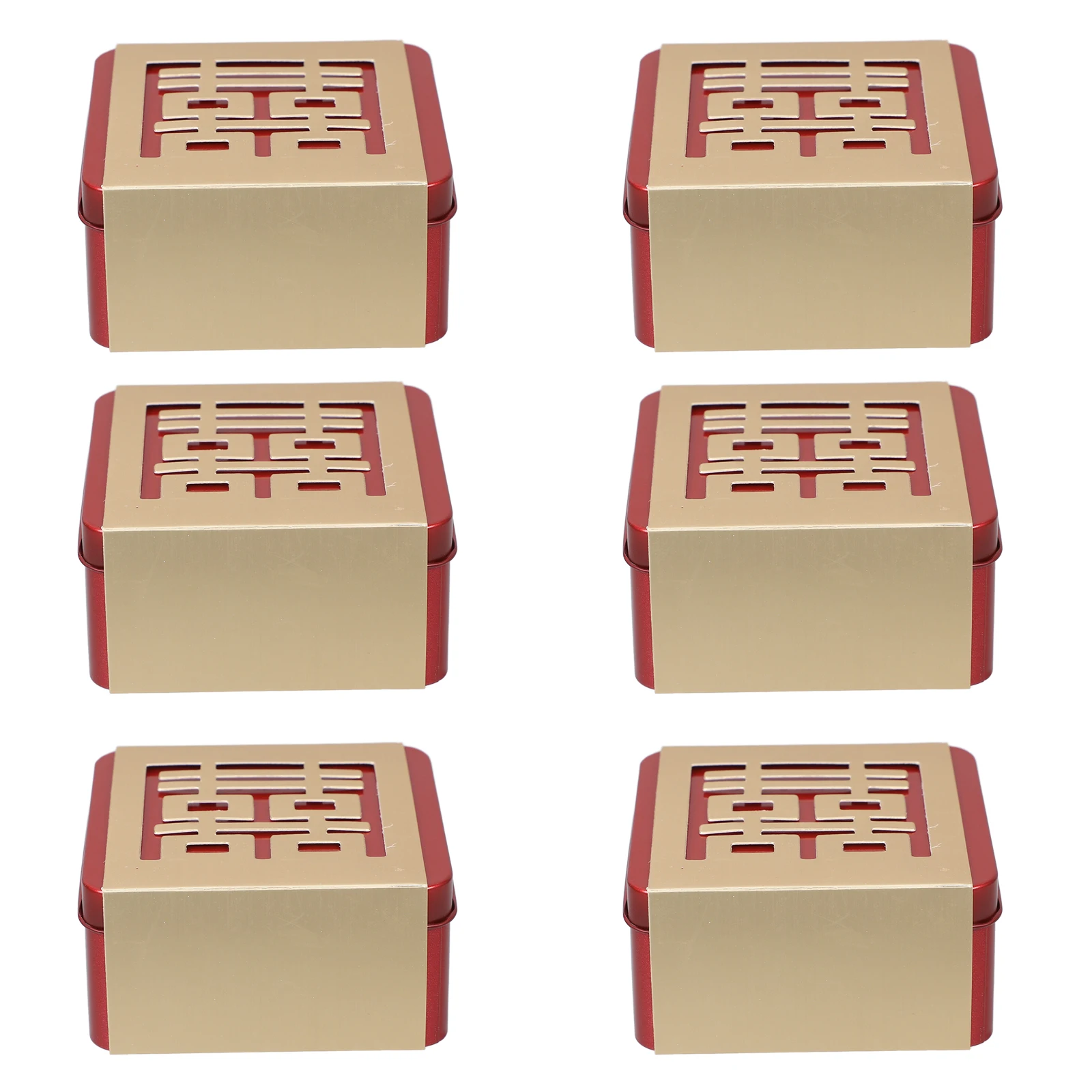 

6Pcs Chinese Wedding Candy Boxes Hollow Out Red Tinplate Favor Boxes for Wedding Party Guests Traditional Square Decorative
