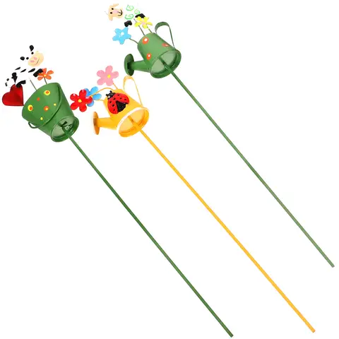 3 Pcs 금속 장식 정원 스테이크 철 즙이 많은 냄비 작은 양동이 암소 노란색 딱정벌레 삽입 조경