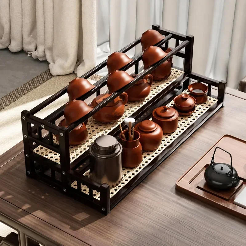 Chinese Style Desktop Tea Cup Rack Non Solid Wood Bogu Shelf for Tea Room Display Small Storage Organizer for Tea Table Decor