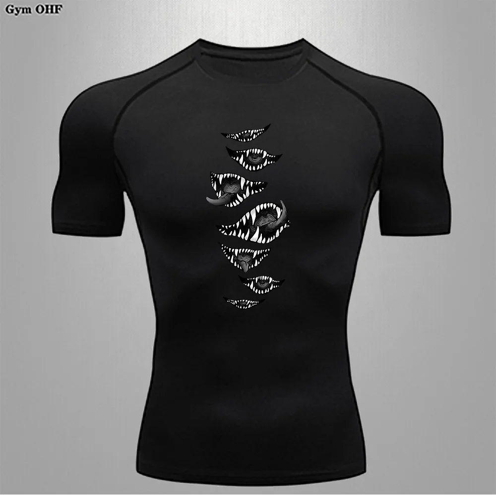 

Tooth Pattern Anime Printed T-shirt Short Sleeve Compression Tight Clothes Quick Drying Breathable Cycling Suit GYM MMA Fitness