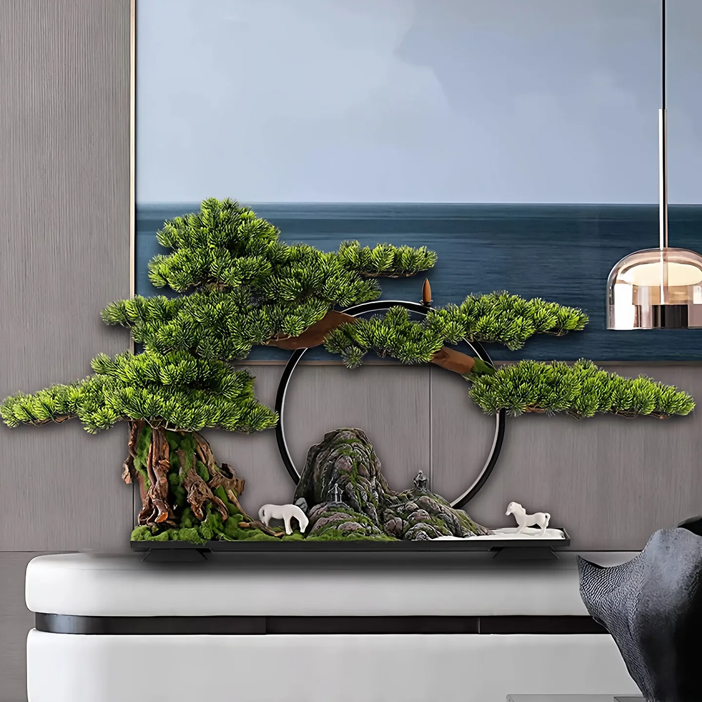 PYH New chinoiserie artificial welcome pine bonsai ornament entrance green plant landscape landscaping decoration 4
