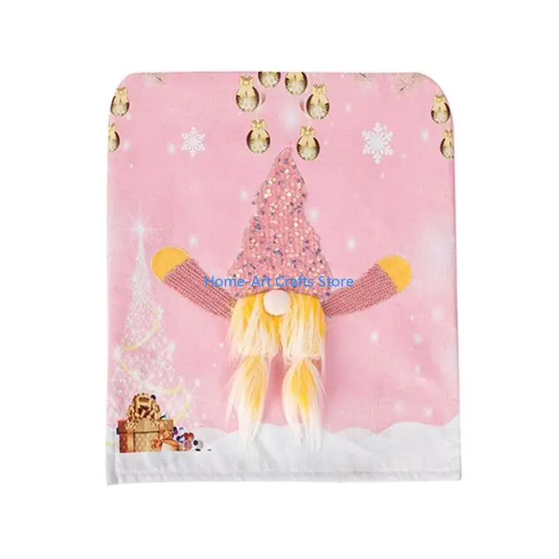 Y3NA Christmas Faceless Gnome Chair Cover LED Light Pink Chair Back Slipcover Decor