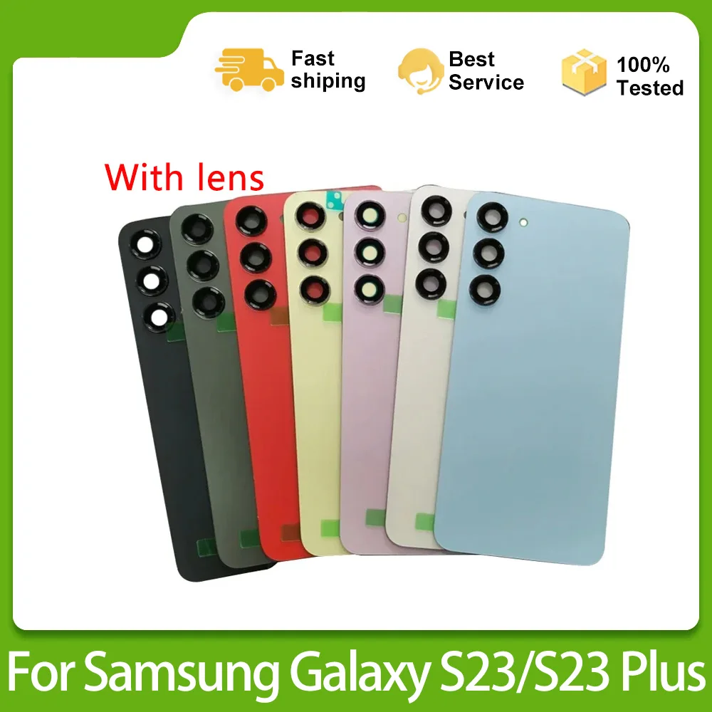 

New Battery Back Cover For Samsung Galaxy S23 Plus s23plus Battery Back Cover Glass Back Door With Camera lens