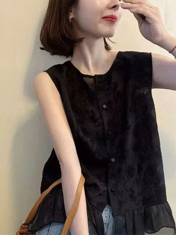 

Korean Style round Neck Embroidered Loose Sleeveless Women's Shirt Fashionable Summer Top Unique Slimming Trendy Vest