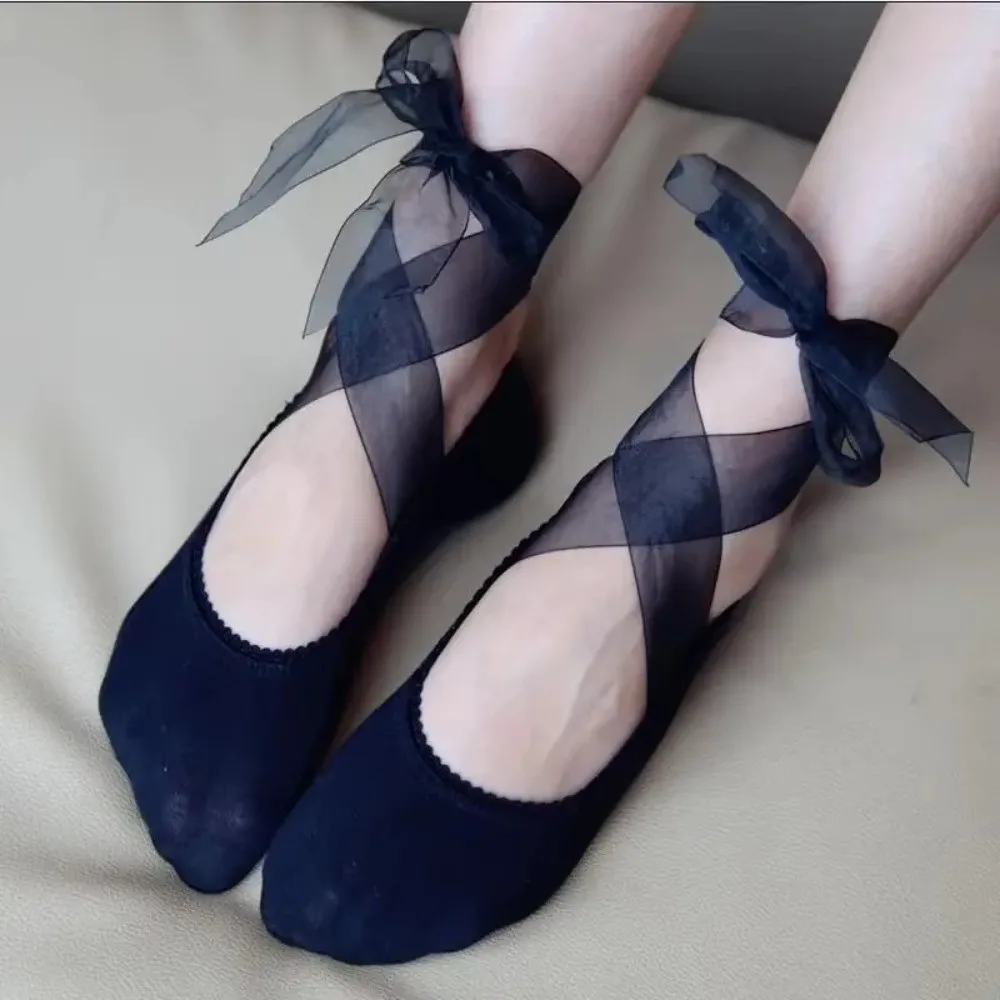 Calcetines de Ballet con Cordones, Calcetines Invisibles Antideslizantes con Tiras para Bailarinas, para Mujeres y Niñas