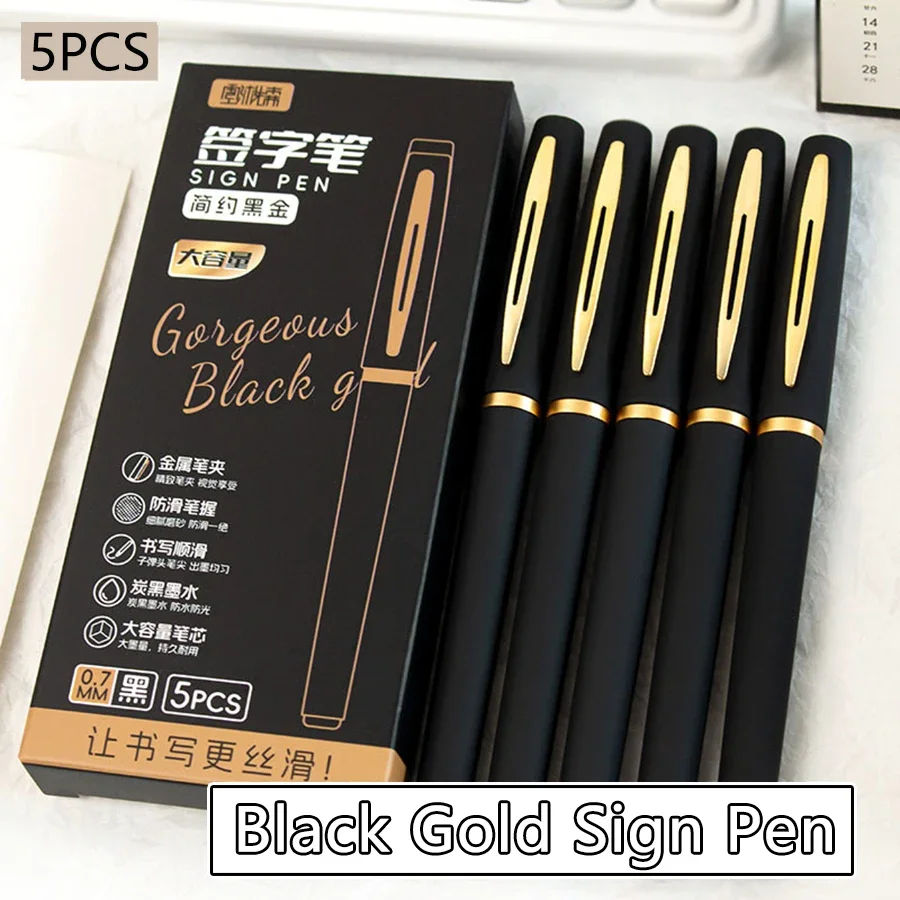 Bolígrafo de Gel con tinta negra, 0,5mm, 0,7mm, 1,0mm, para escribir, suministros de papelería escolar, bolígrafo de firma comercial, acceso al oficina, 5 uds.
