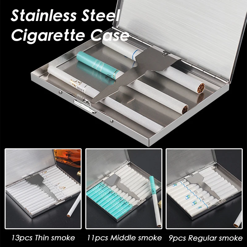 Stainless Steel Cigarette Case for 11 Man Cigarettes or 13 Thin Smoke Cigarettes Flick Box Holder Smoking Tools Gifts Waterproof