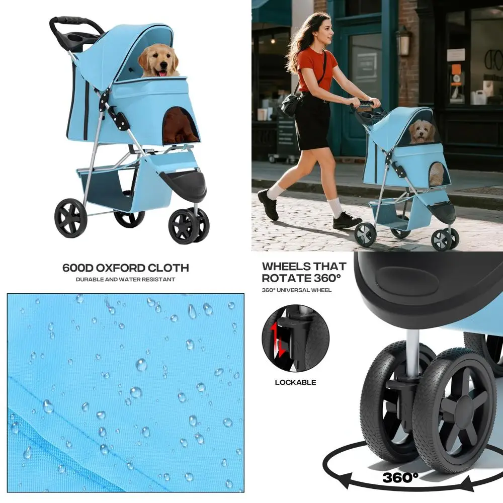 

Компактная коляска для домашних животных для маленьких собак весом до 10 фунтов или средних собак весом до 30 фунтов, подходит для 2 кошек, 3-колесная прогулочная коляска