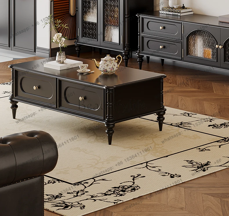 retro solid wood coffee table TV cabinet combination living room new French style