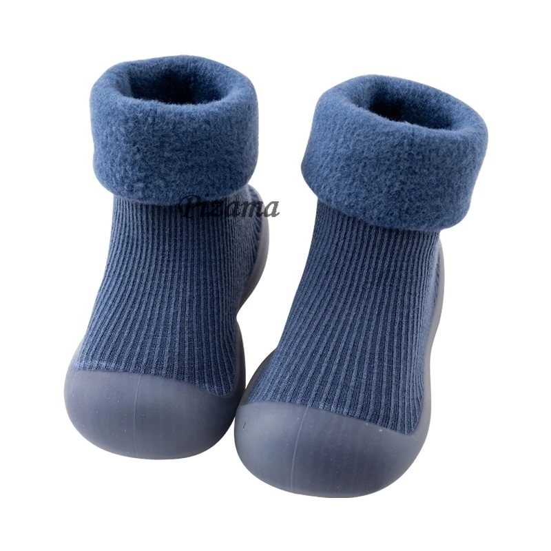 Anti-Slip Baby First Walker Winter Warm Fleece Newborn Toddler Floor Socks Booties Non-Slip Rubbler Candy Color Soles Knit Socks