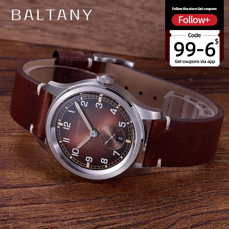 Baltany Retro WW2 นาฬิกาข้อมือทหาร S2081 Gradual BrownDial 100ATM ST1731 การเคลื่อนไหว 39 มม.สกปรกโหล Homage Field นาฬิกาผู้ชาย