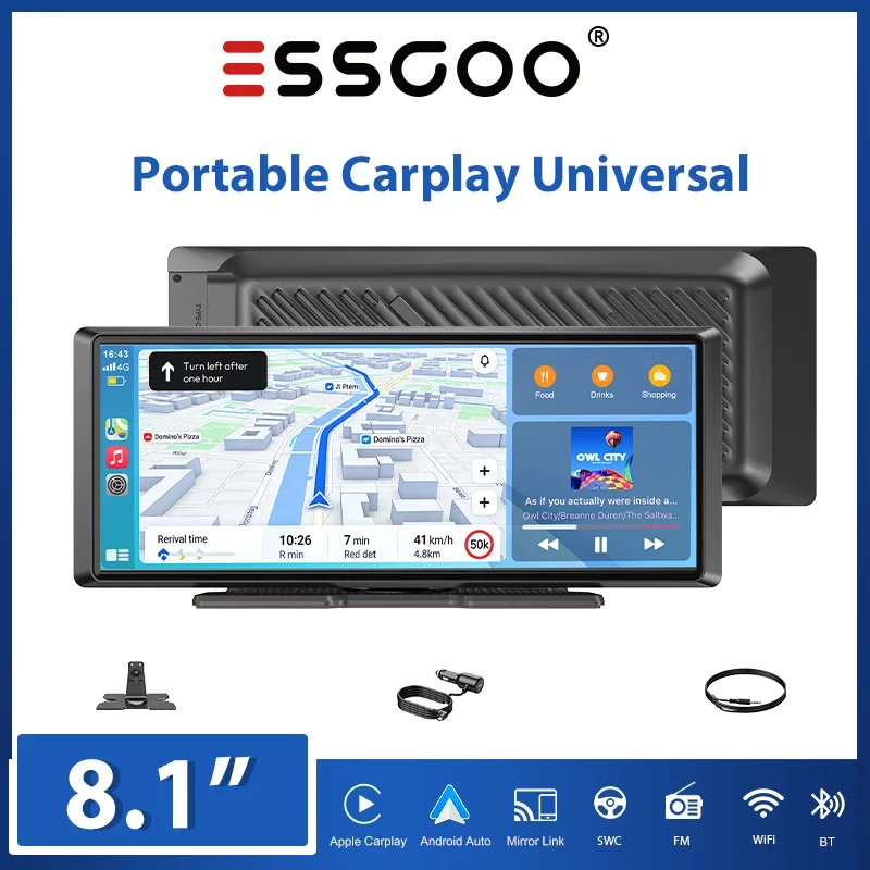 ESSGOO 8,1-Zoll-Autoradio, tragbar, mit Carplay, universell für Autos, Wohnmobile, Lastwagen, SUVs und Pickups, kabelloses Carplay, Android Auto, RDS, FM, Bluetooth, Mirror Link, Lenkradsteuerung,