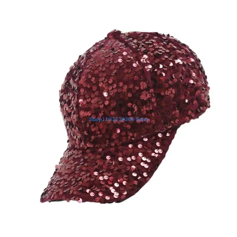 400A Unique Baseball Hat Teens Headwear Sequins for Travel Photo Props Eye-Catching Sequins Jeweled Sports Hat