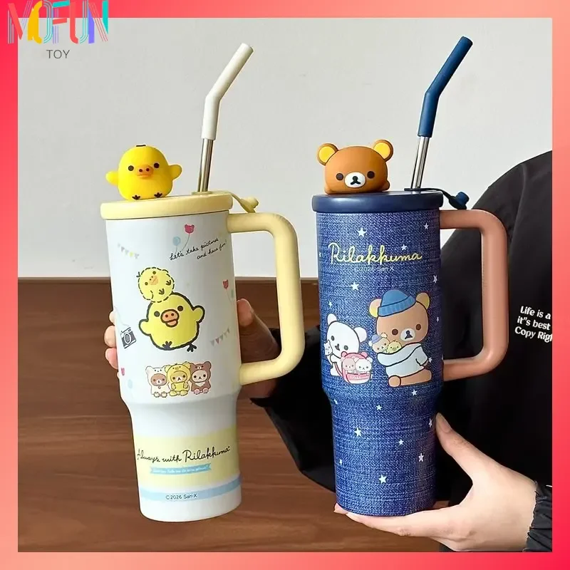 Rilakkuma 33oz 316 Stainless Steel Insulated Tumbler With Straw, Cute Large Capacity Cup For Office Women 2026 New