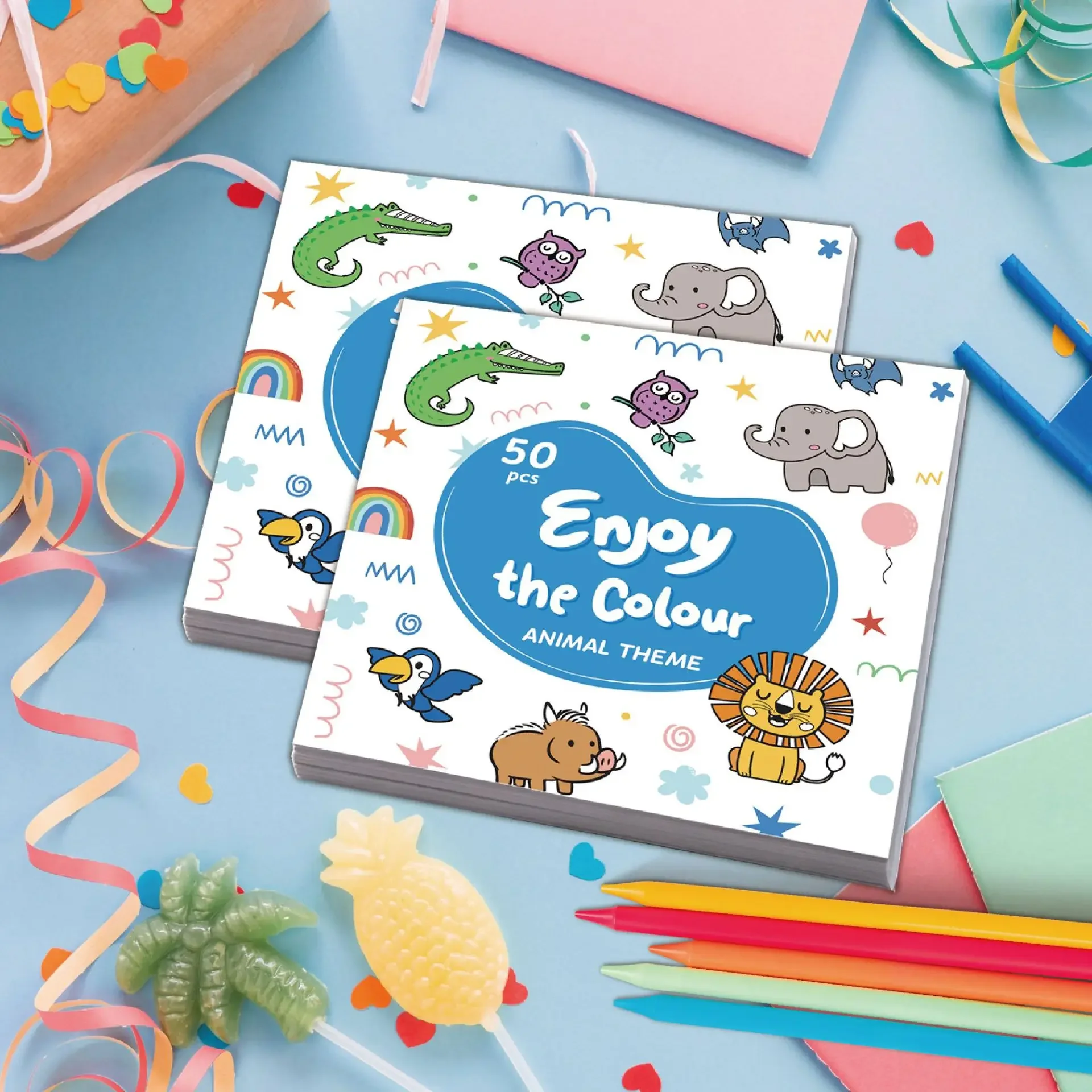 50 Sheets Kids Cartoon Animal Coloring Book Toddler Doodle Drawing Painting Book Portable Mini Travel Coloring Pages