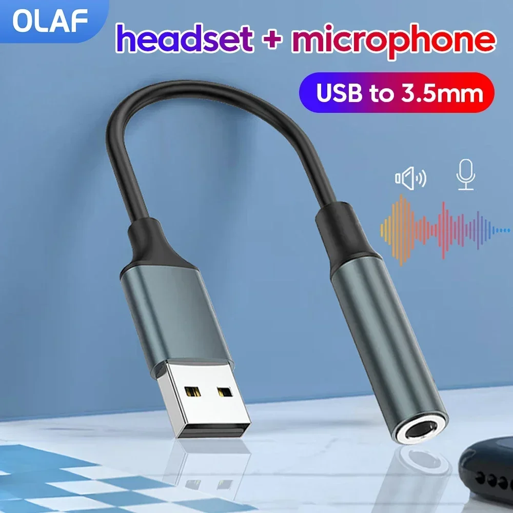 USB to 35mm Audio Adapter Olaf External Stereo Sound Card For PC Universal Headset Microphone Converter with Enhanced Bass