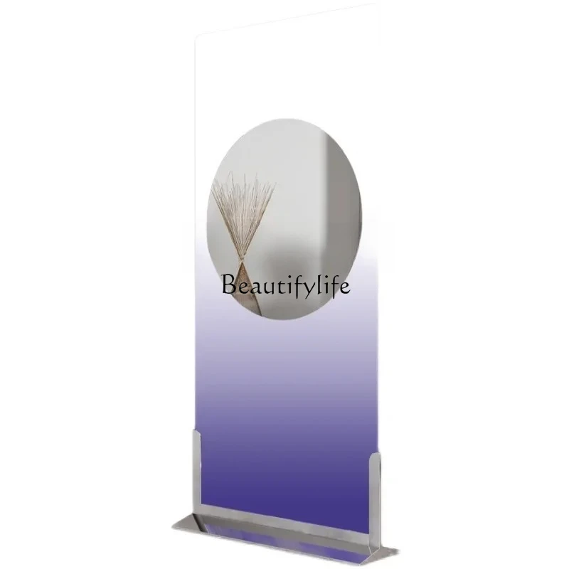 

Stainless steel simple transparent anti-droplet full body mirror hairdressing light luxury transparent floor oval mirror INS