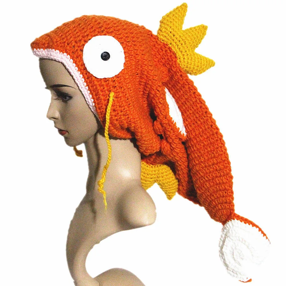 BomHCS Funny Colour Goldfish Carp Beanie Handmade Knitted Winter Thick Hat Cap Halloween Christmas Gift