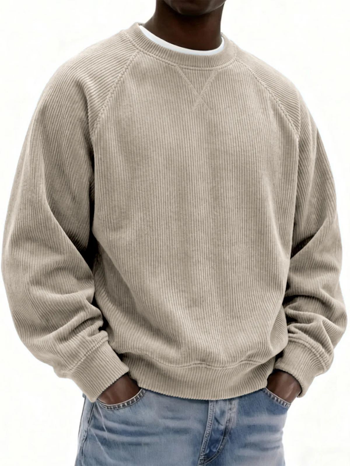

Spring and Summer New Men's Clothing Men's Loose Crew Neck Top Men's Shoulder Sleeve Casual Sweater