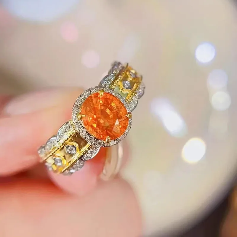 

Retro Elegance Lady Finger Rings with Oval Orange Cubic Zirconia Wedding Engagement New Trendy Eternity Women Jewelry Party