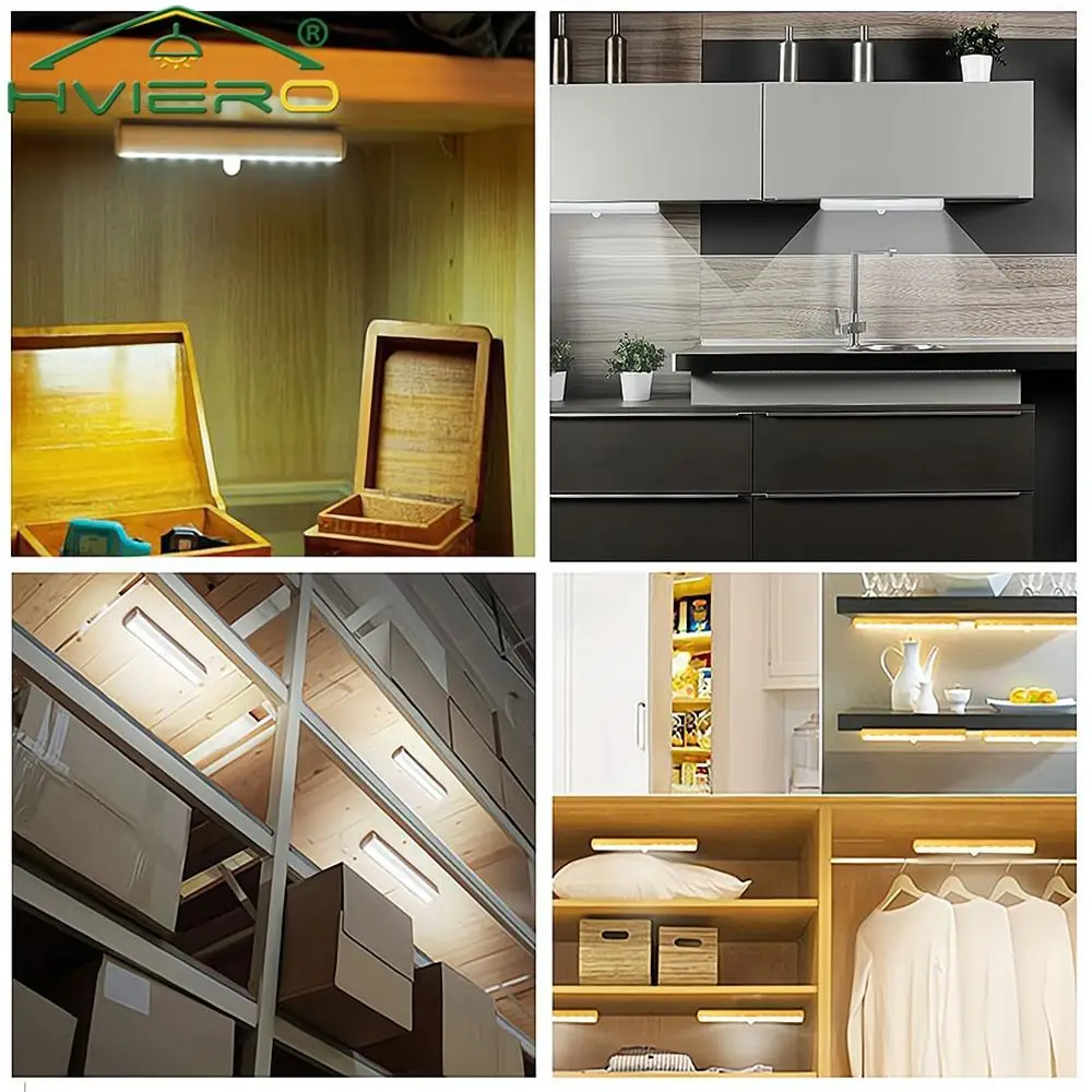 Cabinet Night Light Wireless LED USB Charging PIR Motion Sensor Lamp Cupboard Kitchen Smart Perception Closet Stairs Bookcase