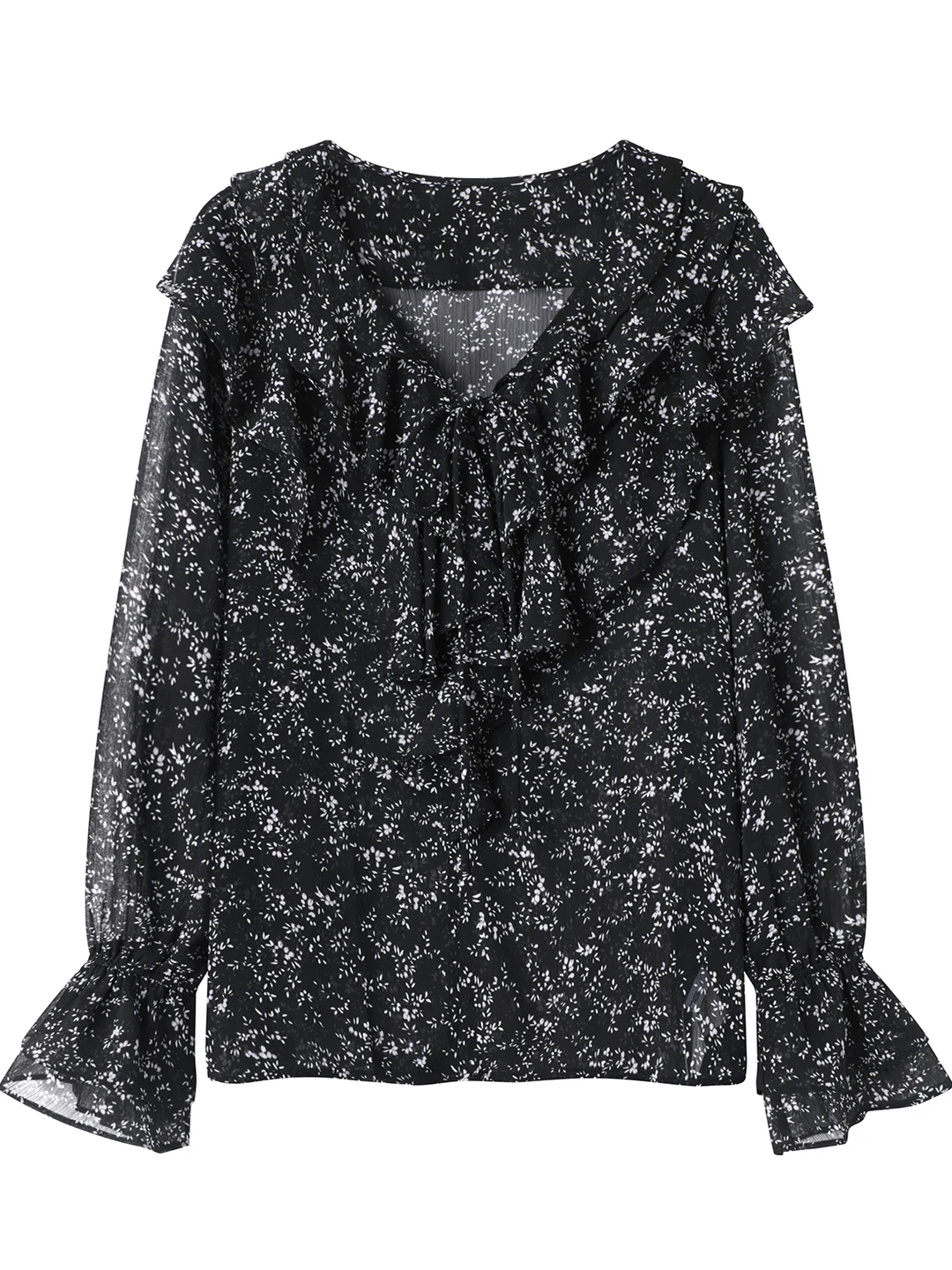 

Etam Vintage Sle Long Sve V-Ne Floral Print Chiffon irt Women's Ele Versatile Button Detail Loose Fit Autumn 2025