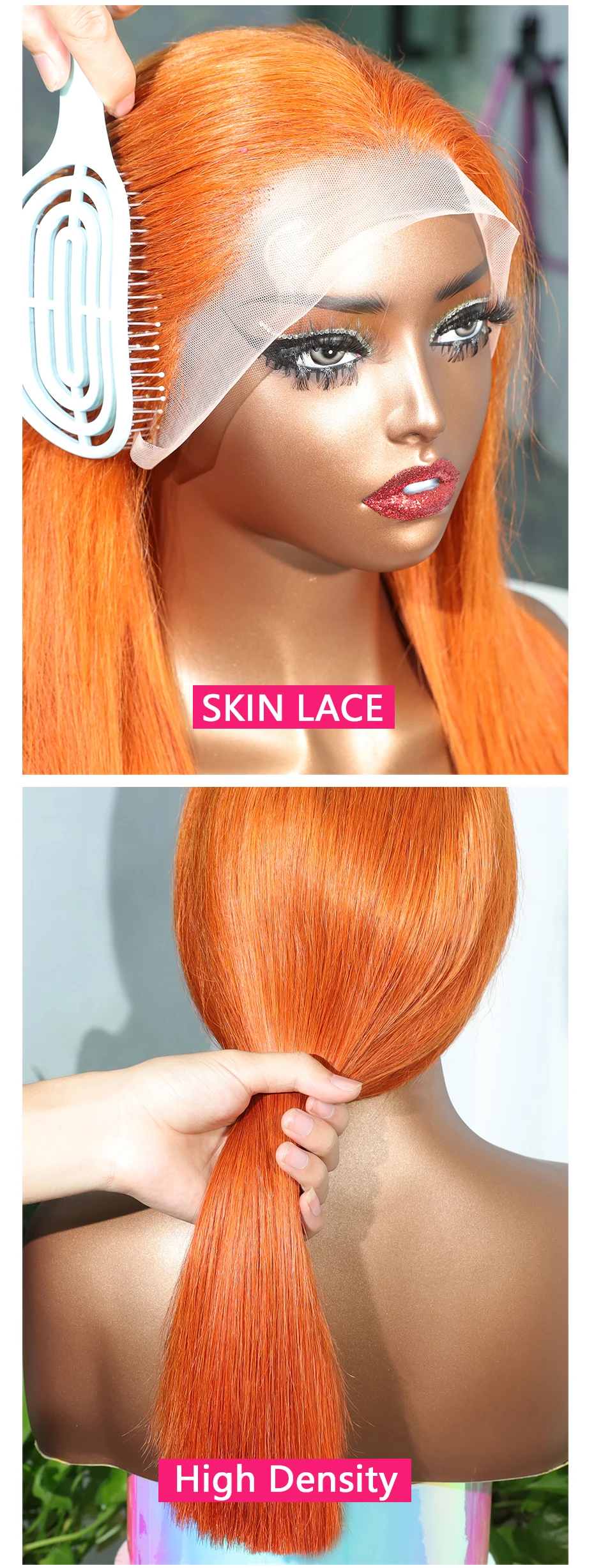 Orange Ginger 13x4 Lace Frontal Bob Perücken 100% Echthaar Doppelt gezogen Knochenglatte gefärbte Perücken Echte 250 Dichte Rohes vietnamesisches Haar – Detail 5