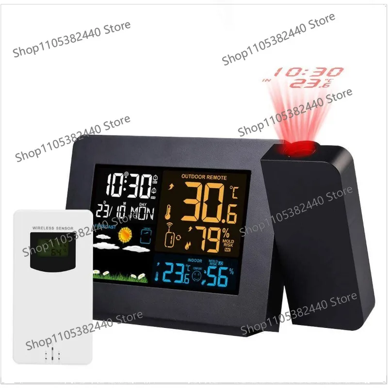 Simple color screen projection alarm clock weather forecast snooze clock indoor and outdoor temperature  clock  thermometer