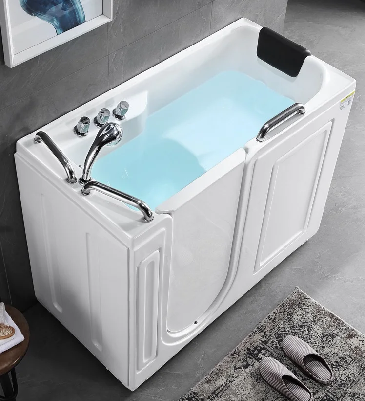 Barrier-Free Side Door Freestanding Acrylic Air Massage Sitting Walk-In Bathtub For Elderly Seniors Bathroom Tub