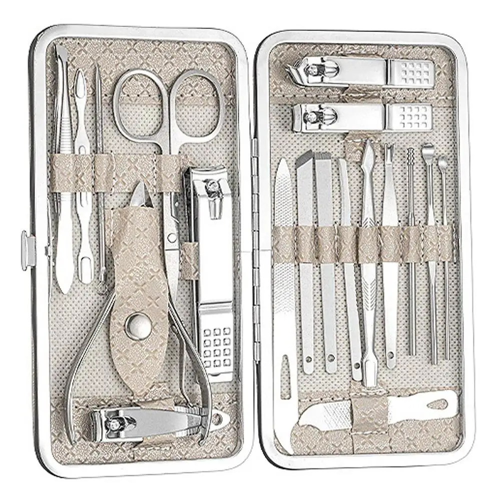 Set professionale per manicure e pedicure, kit per la cura delle unghie in acciaio inossidabile con custodia per donne e uomini