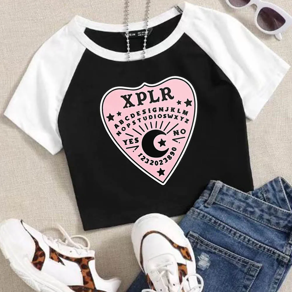 

Xplr Planchette Woman's Crop T-Shirt Girls Fashion O-Neck Short Sleeves Shirts Music Fans Gift