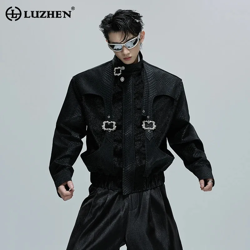 

LUZHEN Metal Buckle Decorate Patchwork Design Leather Jacket Men's Fashion High Quality Street Fashion Handsome Male Coat JY4474
