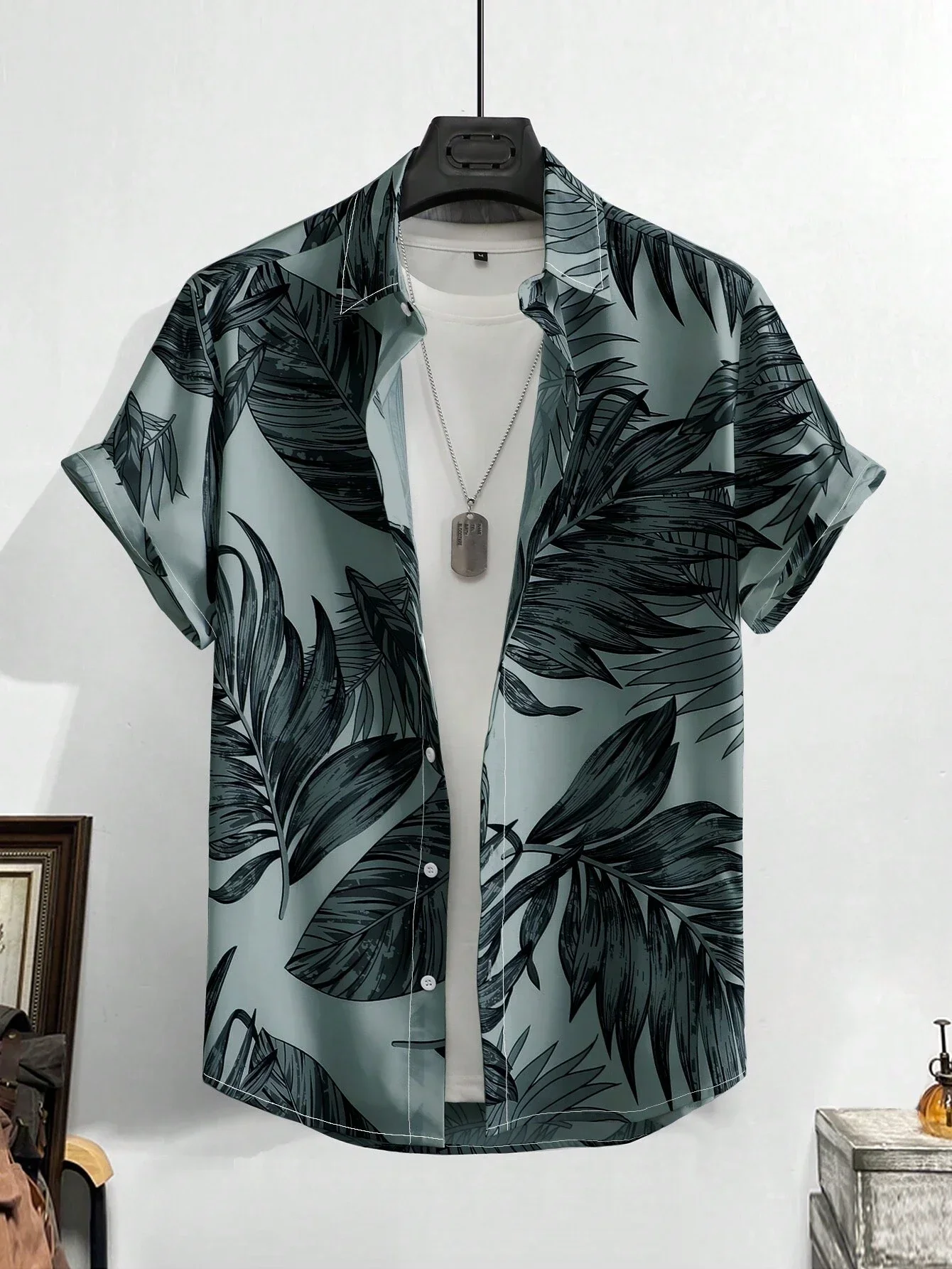 

Leaf Tropical Men's Resort Hawaiian 3D Print Shirts Outdoor Vacation Beach Summer Turndown Short Sleeve Spandex Hawaii Shirts