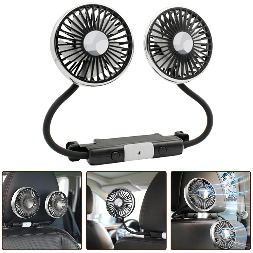 

Car Type-C Fan Dual Head Cooling Air Fan Independentive Switch Back Seats 3-Speed 360Degree Adjustable Auto Headrest Fan