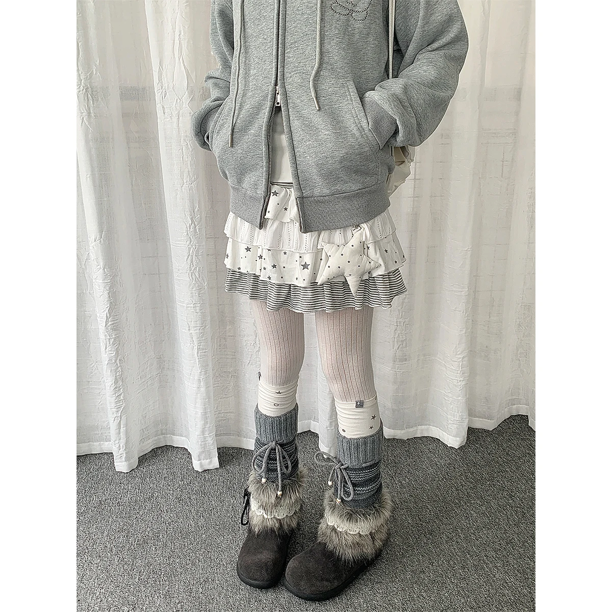 Full of Stars and Stripes To Spell YK Pleated Skirt, Women's Light Asian Style Short Skirt, Thin and Versatile Cake Skirt