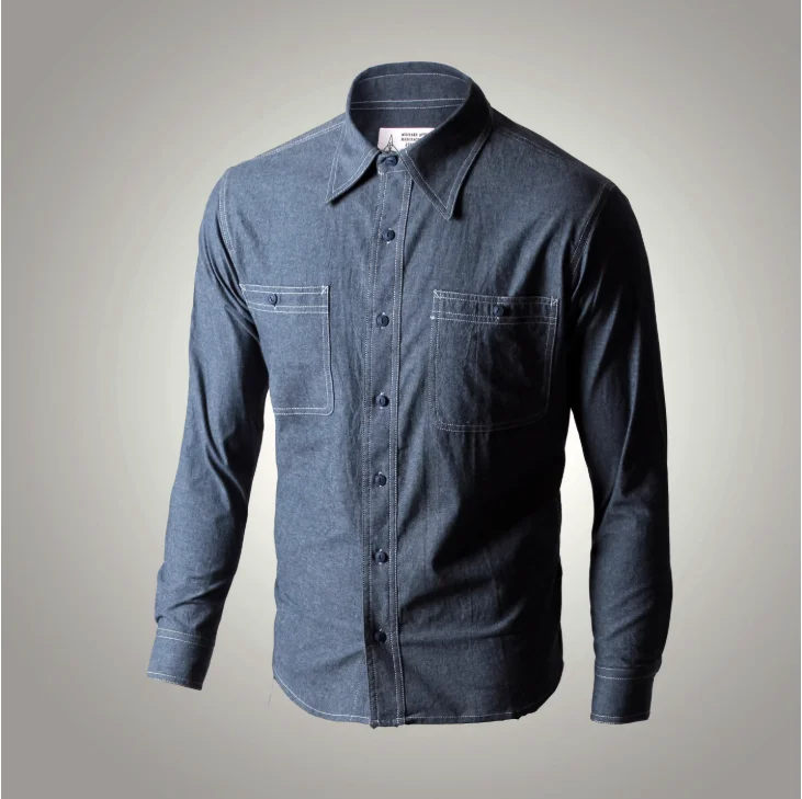 

US Navy WWII Vintage Denim Blue Youth Fabric USN All Cotton Men's Long Sleeved Shirt