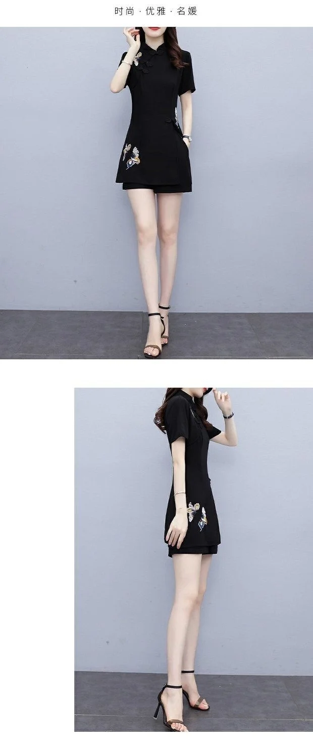 Frauen Anzug Chinesischen Stil Kleidung Zwei Stück Sets 2025, Sommer Neue Crop Top Und Shorts Retro Cheongsam Outfits Passenden für Frauen – Detail 23