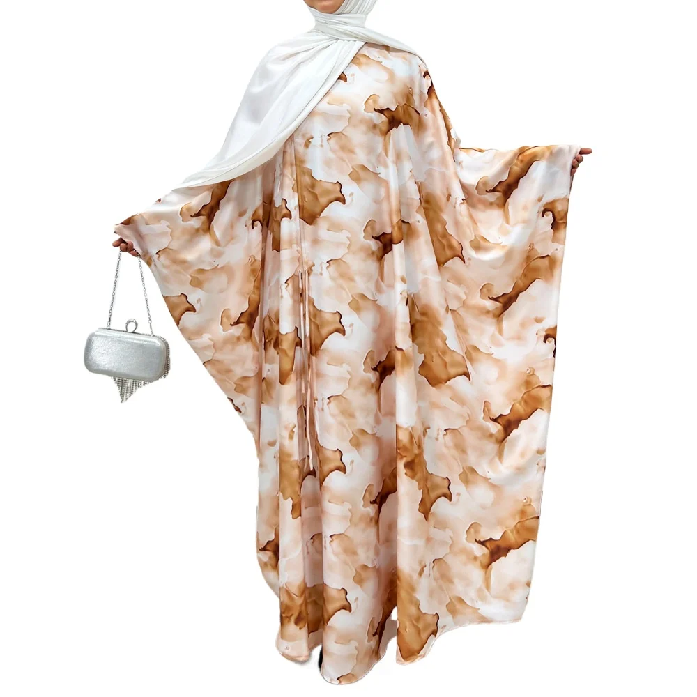 

2026 New Large Bat Sleeve Flower Abaya Women's Printed Muslim Dress Simple Islamic Robe Casual Day Dress S-2XL