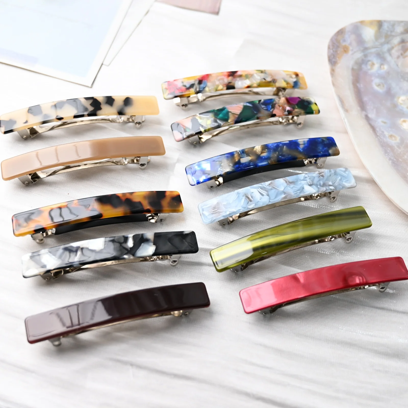 

French Clips for Girls Barrettes Women Hair Accessories Acetate Hairclips Headwear Marble Colors Fashion